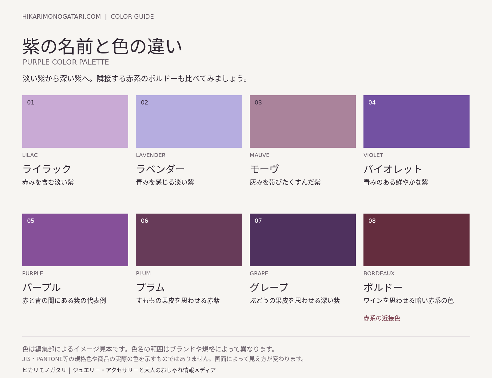 紫系の色の名前と色の違い